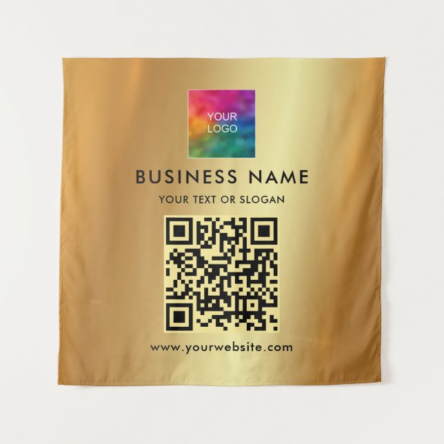 Your Custom Text Upload Company Logo Gold Backdrop Tapestry (Front)