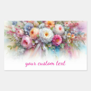 Your Custom Text Watercolor Flowers Art Painting Rectangular Sticker
