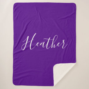 Your Custom White Script on Purple Sherpa Blanket