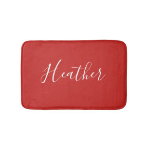 Your Custom White Script on Red Bath Mat