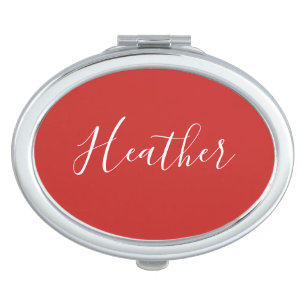 Your Custom White Script on Red Compact Mirror