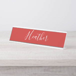 Your Custom White Script on Red Desk Name Plate