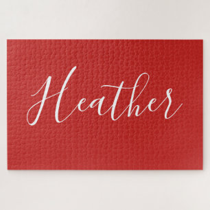 Your Custom White Script on Red Jigsaw Puzzle
