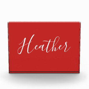 Your Custom White Script on Red Photo Block