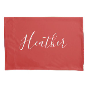 Your Custom White Script on Red Pillowcase