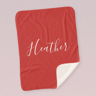 Your Custom White Script on Red Sherpa Blanket
