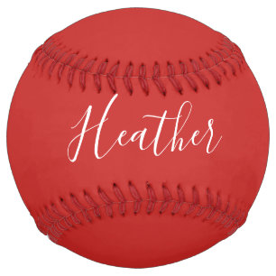 Your Custom White Script on Red Softball