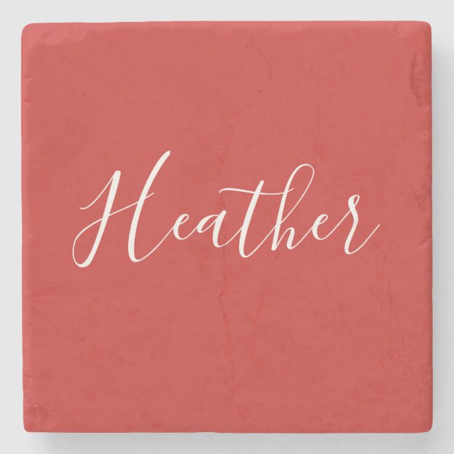 Your Custom White Script on Red Stone Coaster (Front)