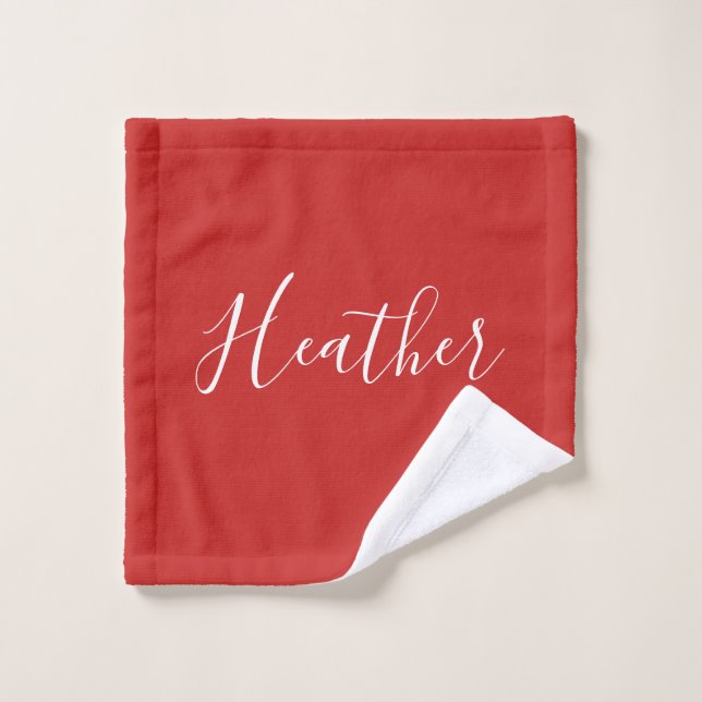 Your Custom White Script on Red Wash Cloth (Wash Cloth)
