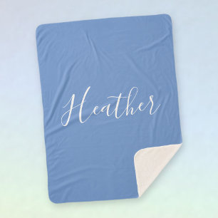 Your Custom White Script on Soft Blue Sherpa Blanket