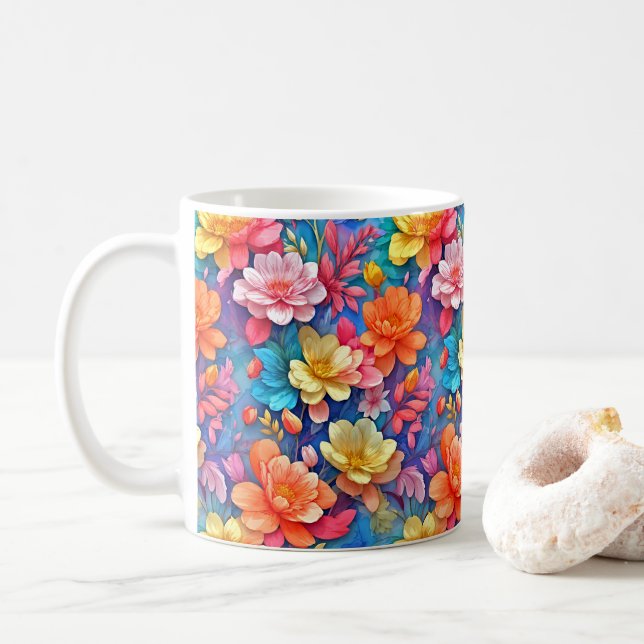 Your Daily Dose of Joy: Modern Floral Delight Coffee Mug (With Donut)