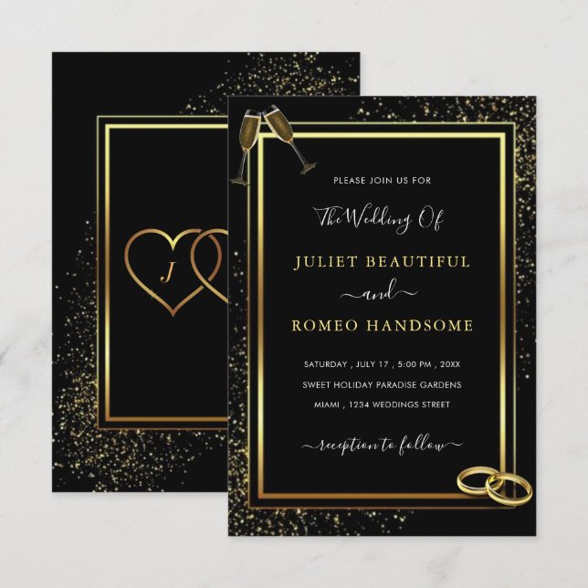 Your Design Black Gold Wedding Invitation Example (Front/Back)