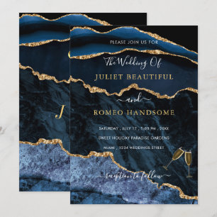 Your Design Blue Gold Wedding Invitation Example