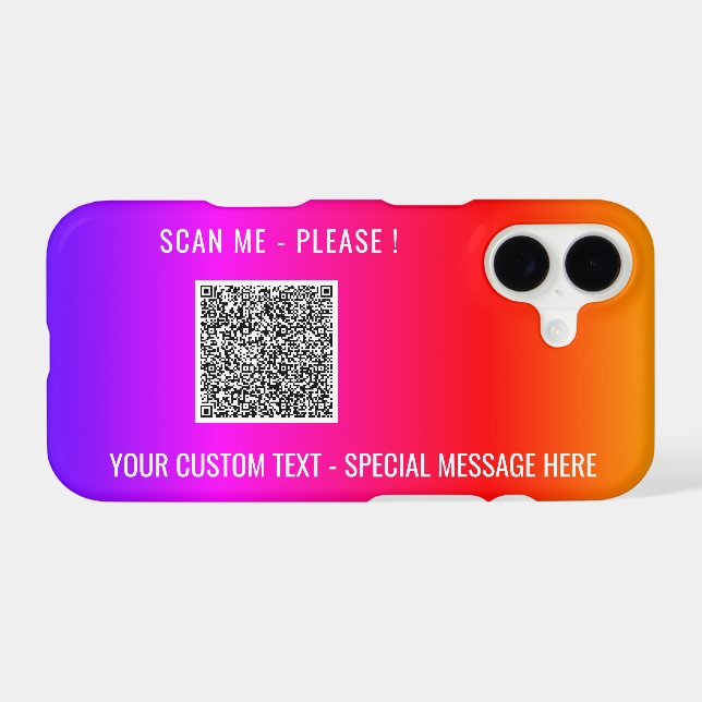 Your Design Colour QR Code iPhone Case Custom Text (Back Horizontal)