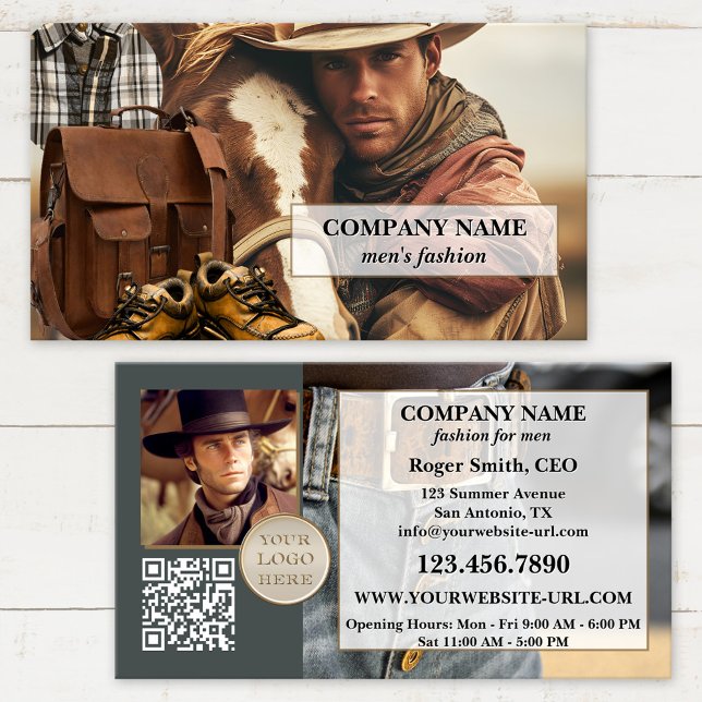 Your Design Men's Fashion Retail Business Card (Men's fashion or country and western business card featuring a collage of your own custom photos)