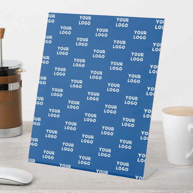 Your Design or Business Logo | Blue Tiled Pattern Pedestal Sign (In SItu)
