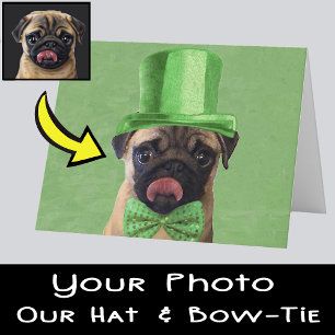 Your Dog Adorned with a Vibrant Green Hat & Bowtie Holiday Card
