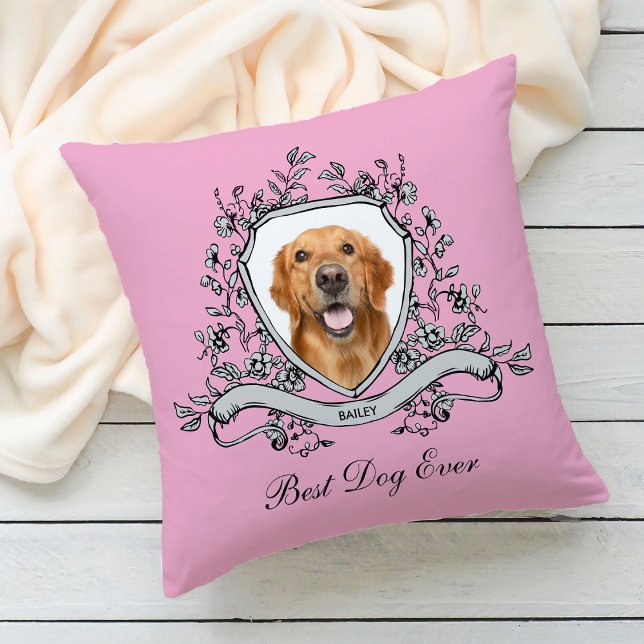 Your Dog in a Floral Crest | Best Dog Ever Cushion (Creator Uploaded)