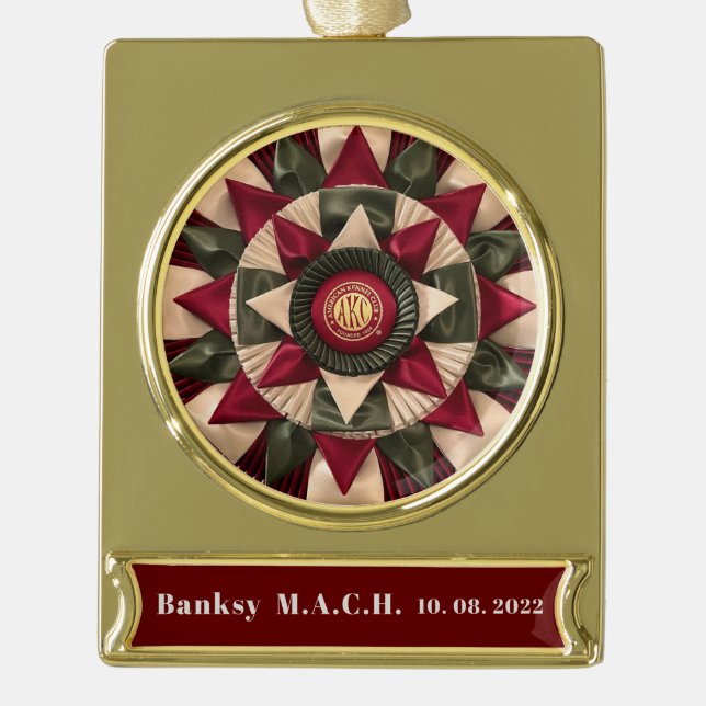 Your Dog Master Agility Ribbon Personalised  Gold Plated Banner Ornament (Front)