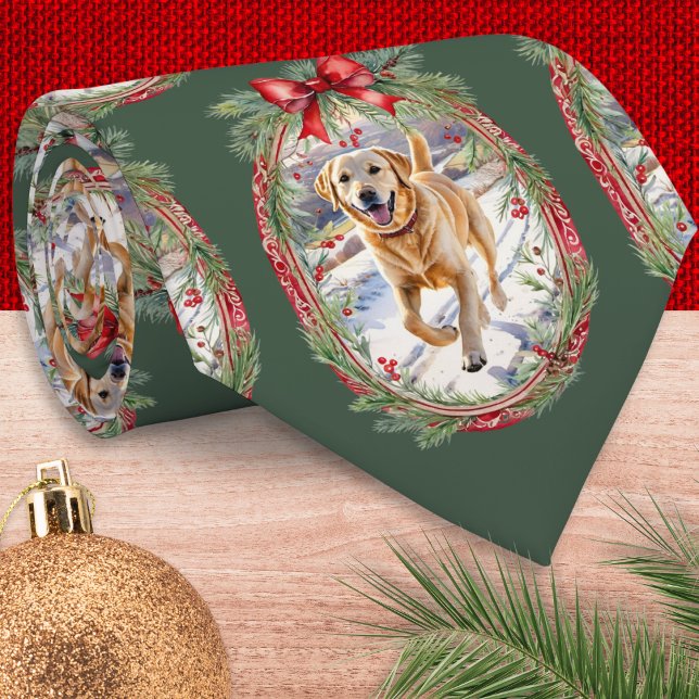 Your Dog Pet Photo Pattern Festive Green Christmas Tie (A festive Christmas necktie to customize with your own pet dog photo on a green background)