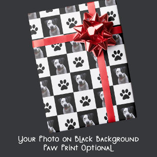 Your Dog Photo Black and White Chequered Stylish Wrapping Paper
