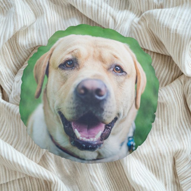  Your Dog Photo Keepsake Personalised Round Cushion (Your Dog Photo Keepsake Personalized Round Pillow by Ricaso. Add your own two photographs. Pet gifts)