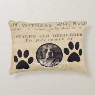 Your Dog Photo n Paws 1860 Legal Document antique Decorative Cushion