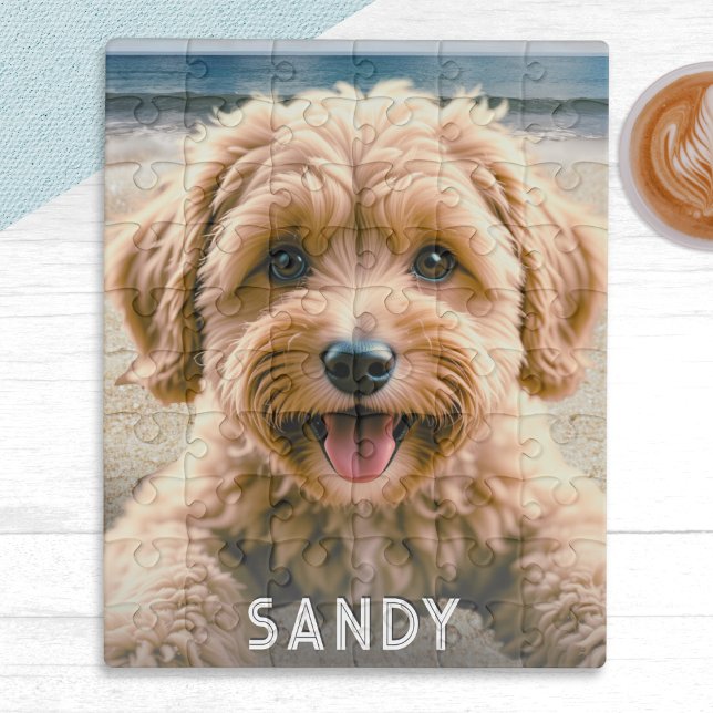 Your Dog Photo Name Pet Keepsake Cute Personalised Jigsaw Puzzle (A jigsaw puzzle personalized with a photo of your dog and your pet's name)