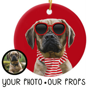 Your Dog Photo w/Fun digital Christmas Accessories Ceramic Ornament