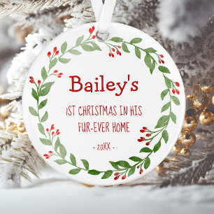 Your Dog Photo Watercolor Wreath 1st Christmas Ornament