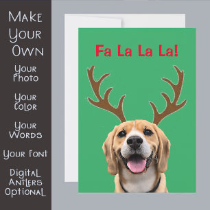 Your Dog Photo with Digital Antlers Green Holiday Card