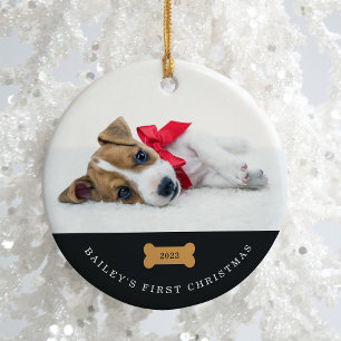 Your Dog's First Christmas Charcoal with Photos Ceramic Ornament