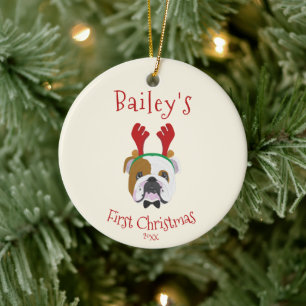 Your Dog's First Christmas - Cute English Bulldog Ceramic Ornament