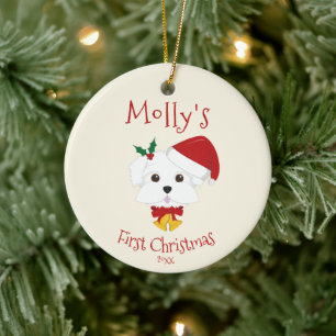 Your Dog's First Christmas - Cute Maltese Ceramic Ornament