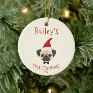 Your Dog's First Christmas - Cute Pug Ceramic Ornament