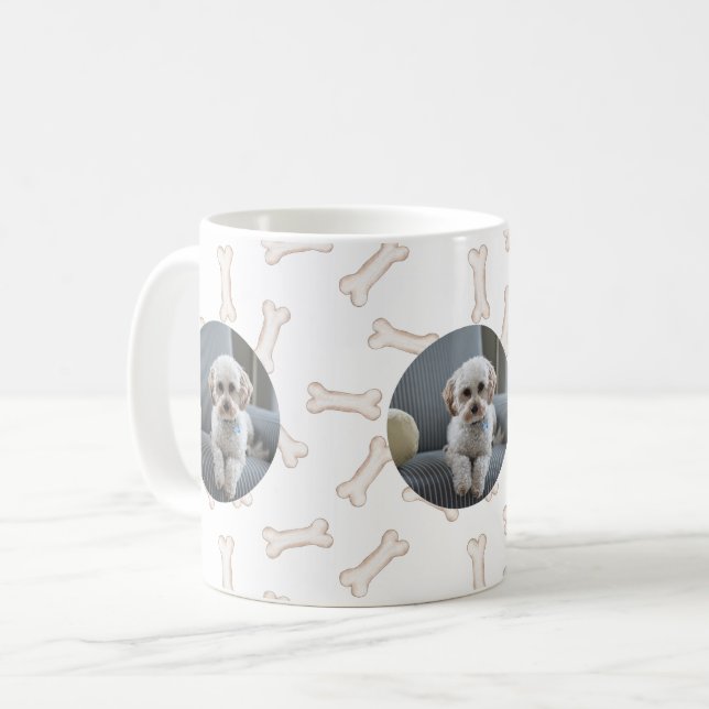 Your Dog's Photo Three Frame Dog Bone Theme Coffee Mug (Front Left)
