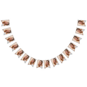 Your face on a personalised welcome home party bunting 