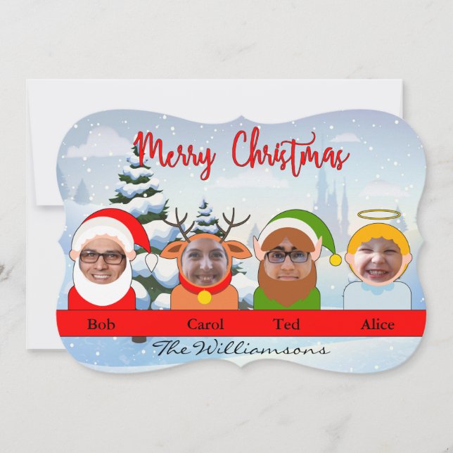 Your Family as Santa Reindeer Elf and Angel Photo Holiday Card (Front)