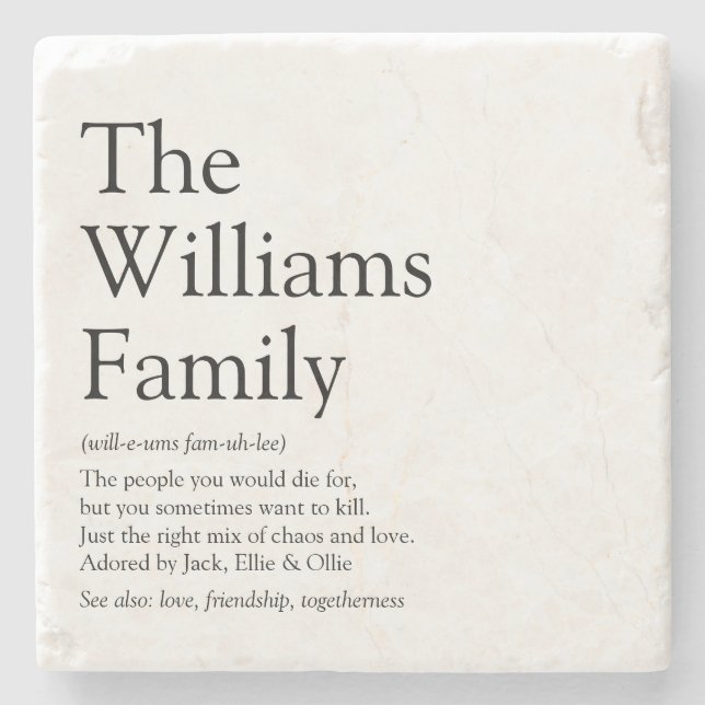 Your Family Name Definition Personalised Stone Coaster (Front)