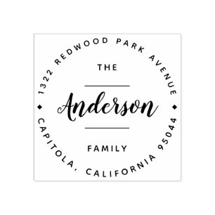 Your Family Name Hand Lettered Script Address Rubber Stamp