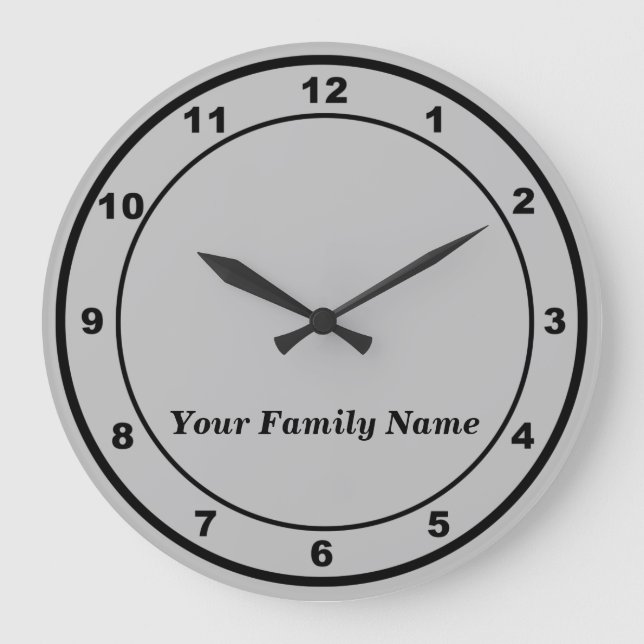 Your Family Name on Gray Round Wall Clock (Front)