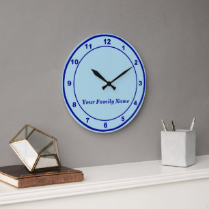 Your Family Name on Light Blue Round Wall Clock