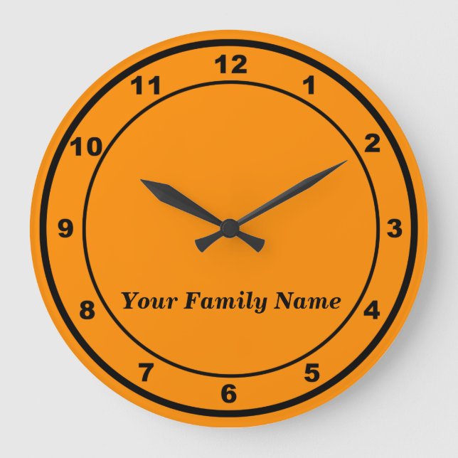 Your Family Name on Orange Round Wall Clock (Front)