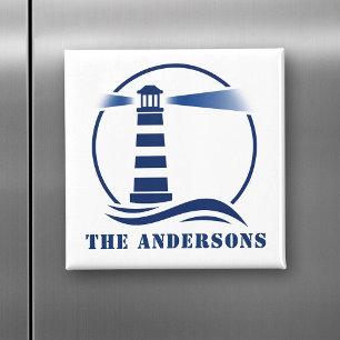 Your Family Name or Text Lighthouse Ocean Waves Magnet