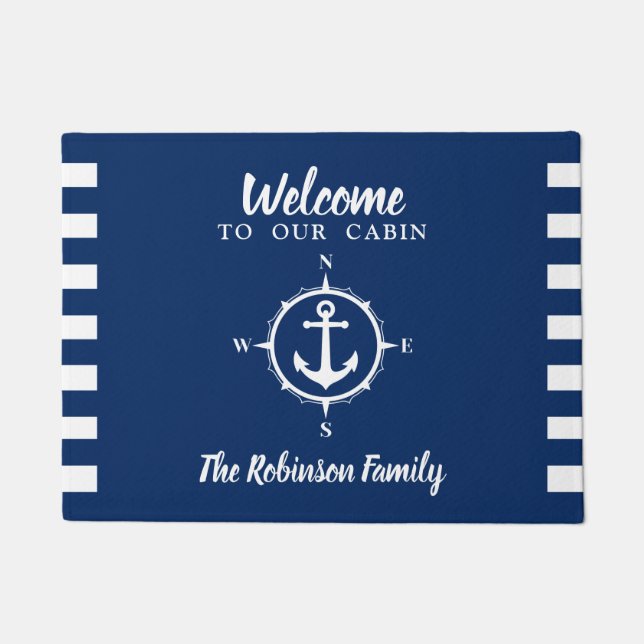Your Family Name With Compass Anchor Cabin Doormat (Front)