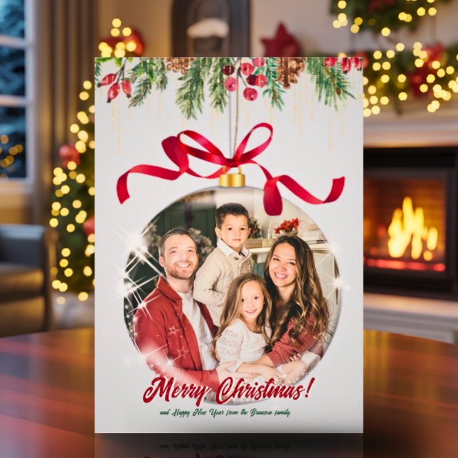 Your Family Photo Christmas Ornament Holiday Card (Creator Uploaded)