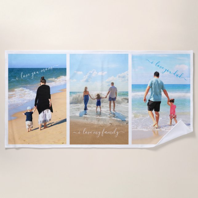 Your Family Photo Collage Beach Towel with Text (Front)