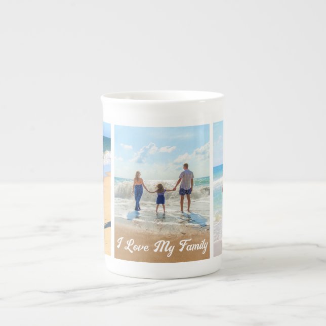 Your Family Photo Collage Bone China Mug with Text (Front)