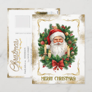 Your Family Photo Gold Vintage Santa Christmas Holiday Postcard