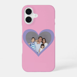 Your Family Photo Purple Heart Pink Background iPhone 16 Case